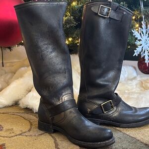 Black Leather Knee-High Boots